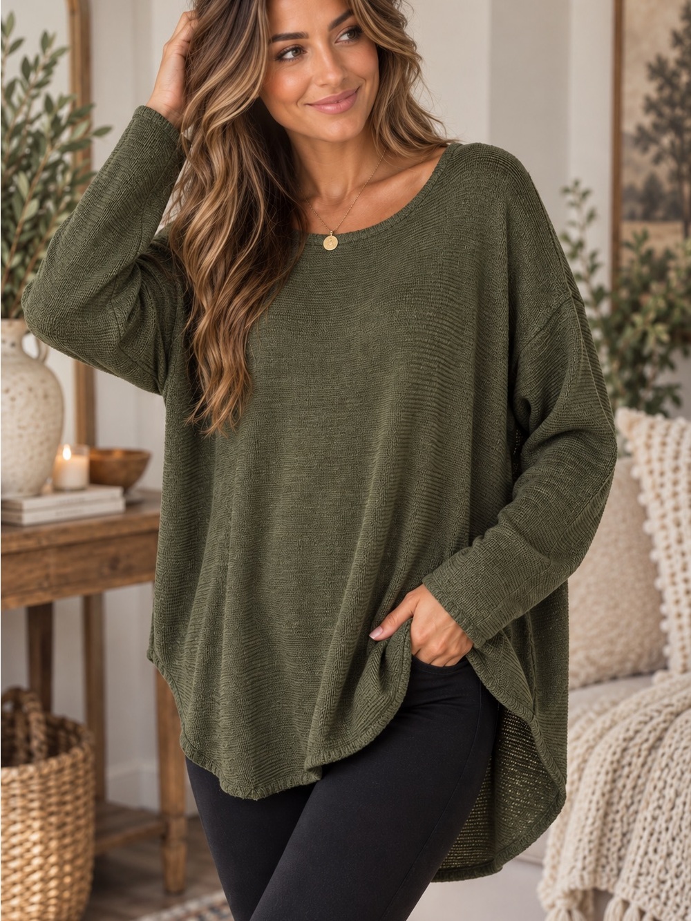 MICHAEL Michael Kors Olive Green Oversized Knit Sweater – XL NWT